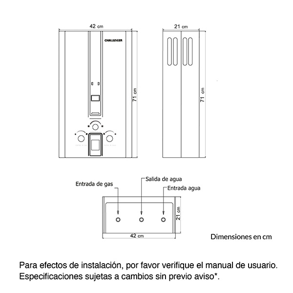 Calentador de Agua Challenger 16 litros Tiro Forzado de Paso a Gas Natural Negro - Imagen 2