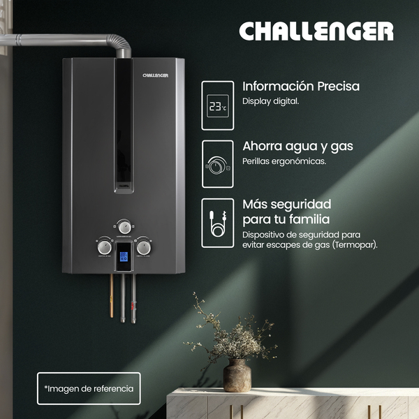 Calentador de Agua Challenger 16 litros Tiro Forzado de Paso a Gas Natural Negro - Imagen 4