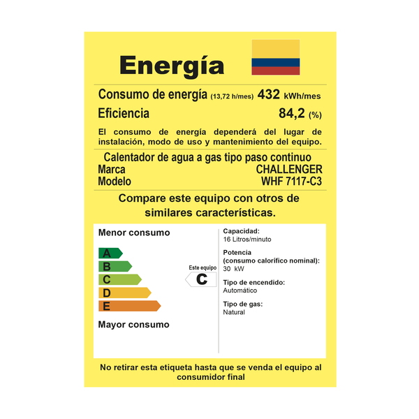Calentador de Agua Challenger 16 litros Tiro Forzado de Paso a Gas Natural Negro - Imagen 10