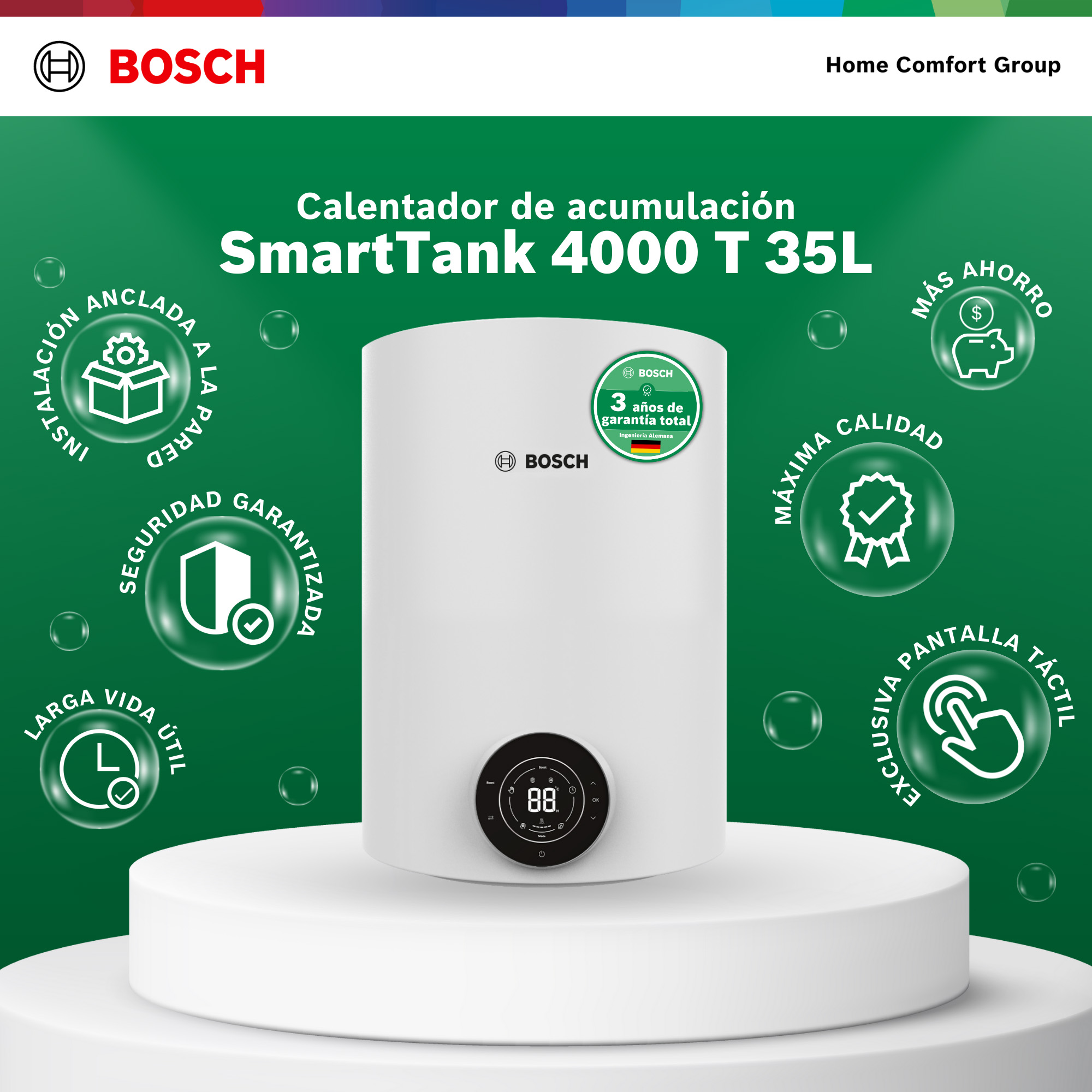 Calentador de Agua de acumulación Eléctrico Bosch 35 Litros 9.2 Galones 120v Smart Tank - Imagen 2