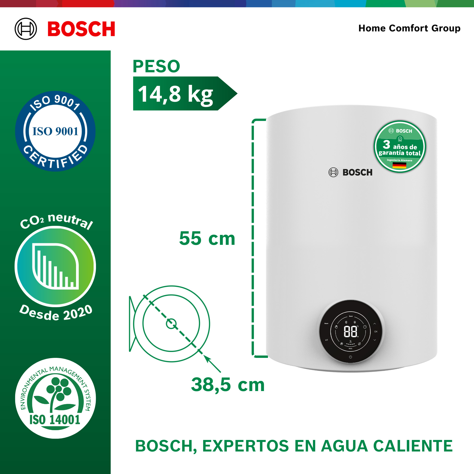 Calentador de Agua de Acumulación Eléctrico Bosch 35 Litros 9.2 Galones 220v Smart Tank - Imagen 3