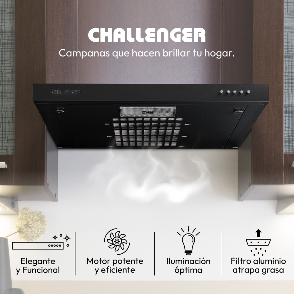 Campana Horizontal Challenger Horizontal de 60 cm x 8 cm Tres Velocidades Negra - Imagen 4