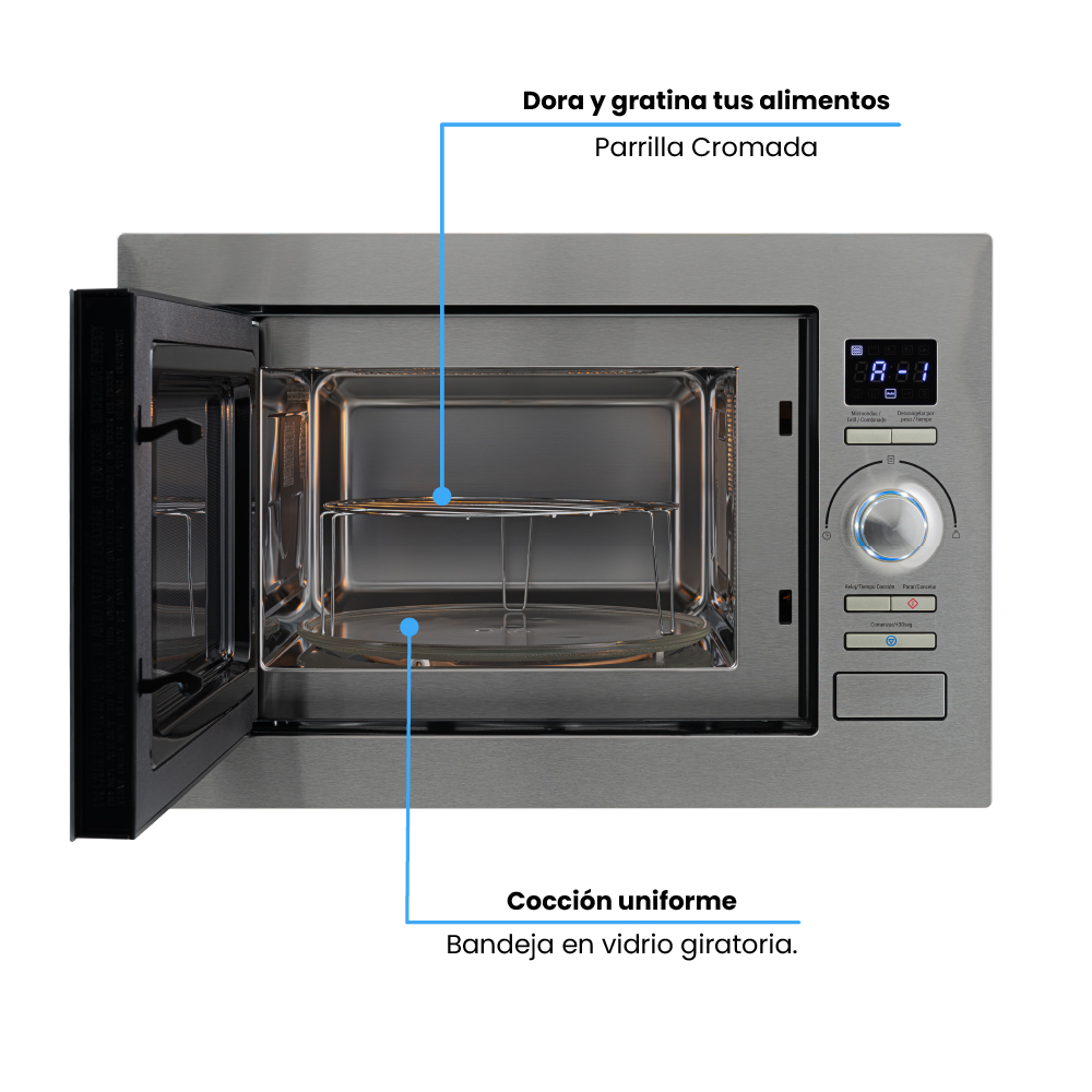 Horno Microondas de Empotrar Challenger de 25 litros con dorador Inox-Negro 120 V - Imagen 5