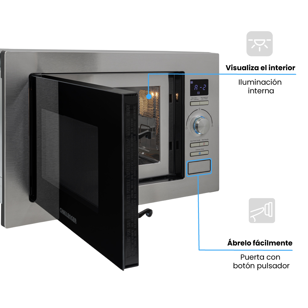 Horno Microondas de Empotrar Challenger de 25 litros con dorador Inox-Negro 120 V - Imagen 4