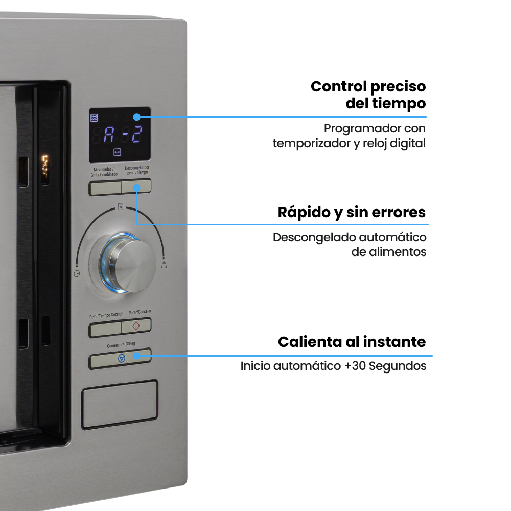Horno Microondas de Empotrar Challenger de 25 litros con dorador Inox-Negro 120 V - Imagen 3