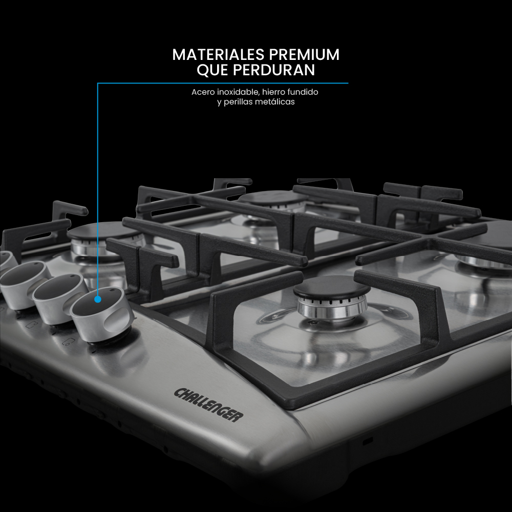 Estufa Challenger de Empotrar 4 Puestos gas de 58.2x51.2 cm Parrilla Fundida Termopar Inox - Imagen 4