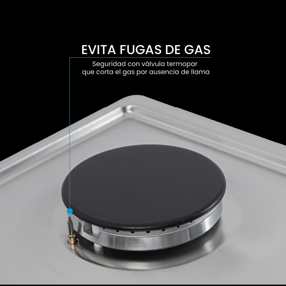 Estufa Challenger de Empotrar 4 Puestos gas de 58.2x51.2 cm Parrilla Fundida Termopar Inox - Imagen 3