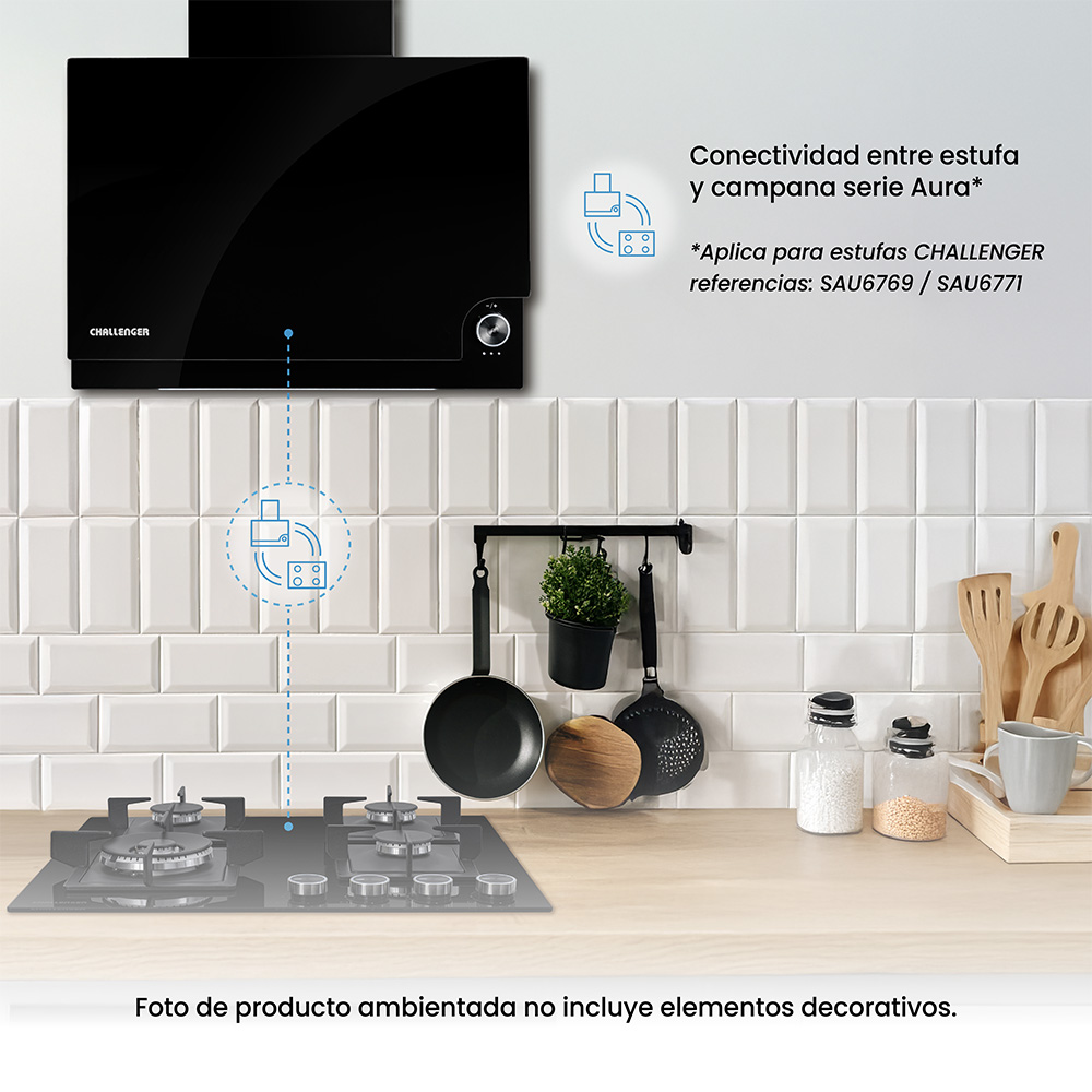 Campana Challenger Península de 60 cm, Tres Velocidades,Vidrio Negro - Imagen 6