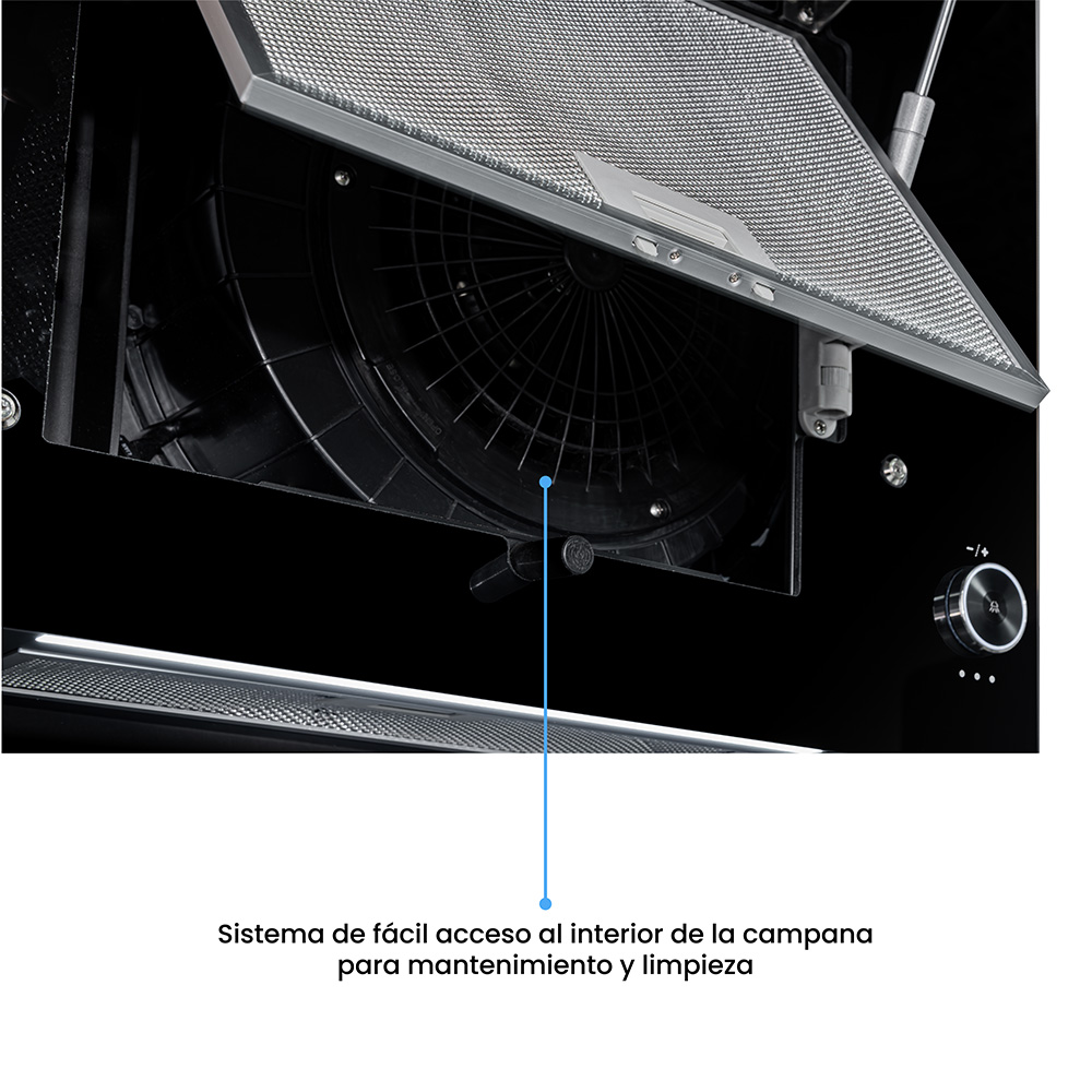 Campana Challenger Península de 60 cm, Tres Velocidades,Vidrio Negro - Imagen 3