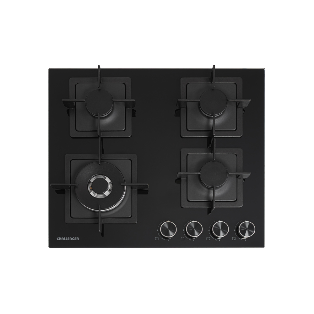 Estufa Challenger de Empotrar 4 Puestos gas de 59.1.2x51.1 cm Parrilla Fundida Termopar Cristal