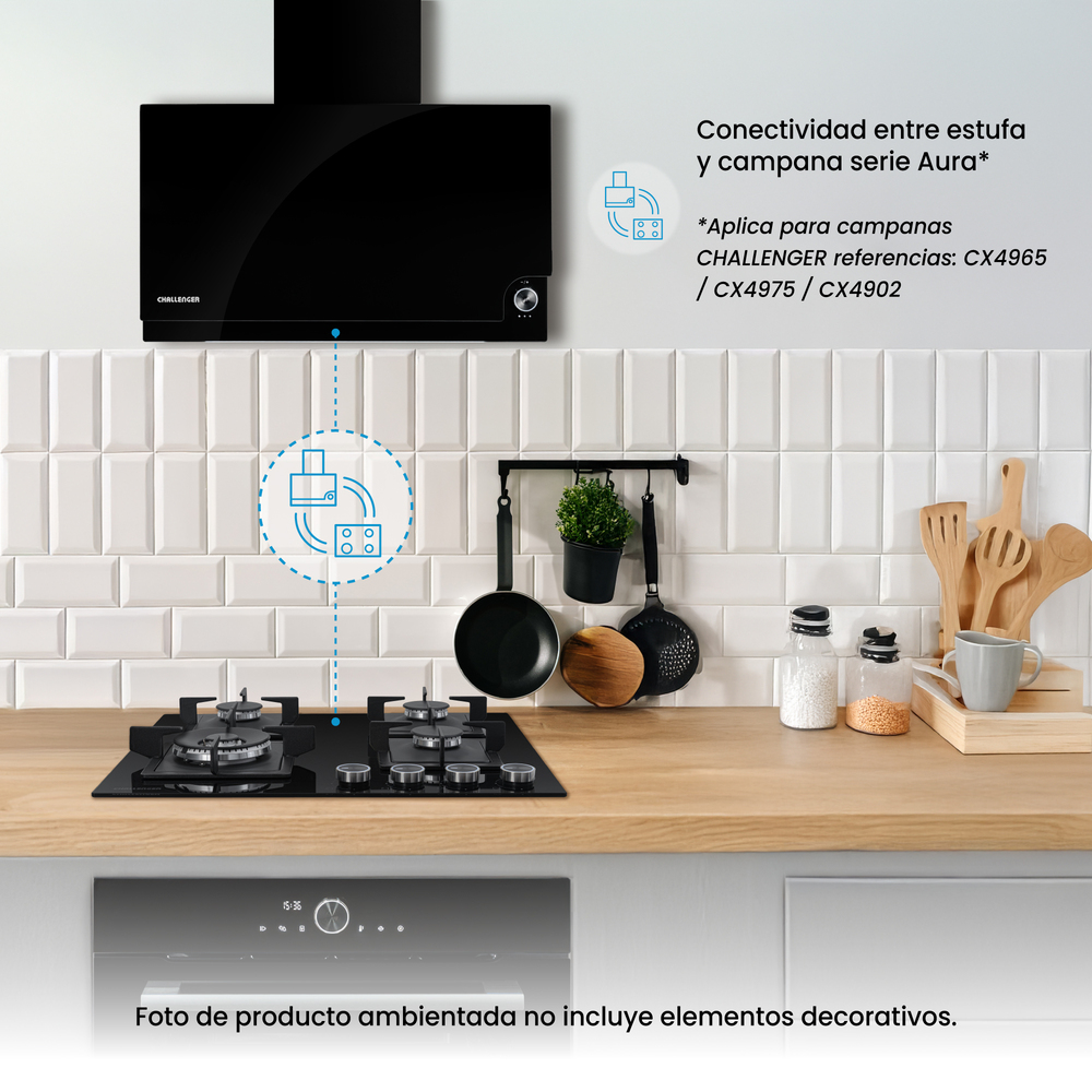 Estufa Challenger de Empotrar 4 Puestos gas de 59.1.2x51.1 cm Parrilla Fundida Termopar Cristal - Imagen 3