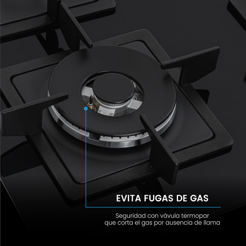 Estufa Challenger de Empotrar 4 Puestos gas de 59.1.2x51.1 cm Parrilla Fundida Termopar Cristal - Imagen 2