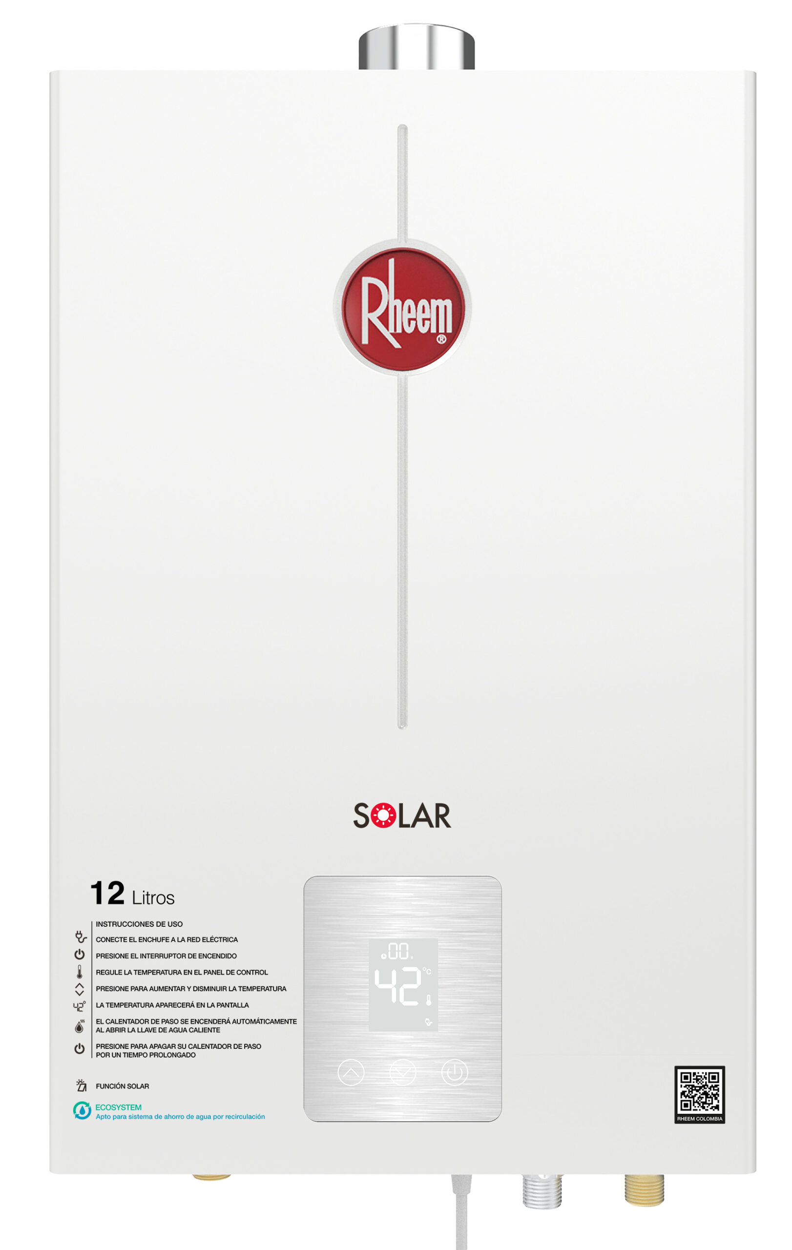 Calentador de paso Rheem 12 litros Tiro Forzado Digital Gas Propano